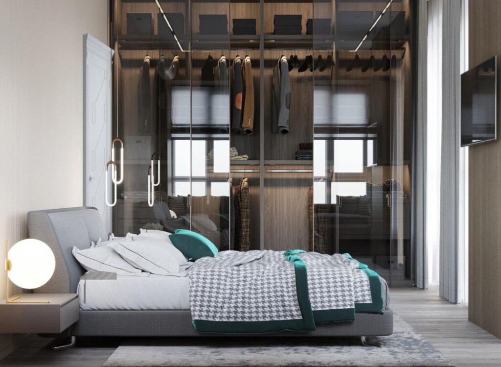 Візуалізація: спальня з гардеробною за скляною перегородкою DreamHouse.