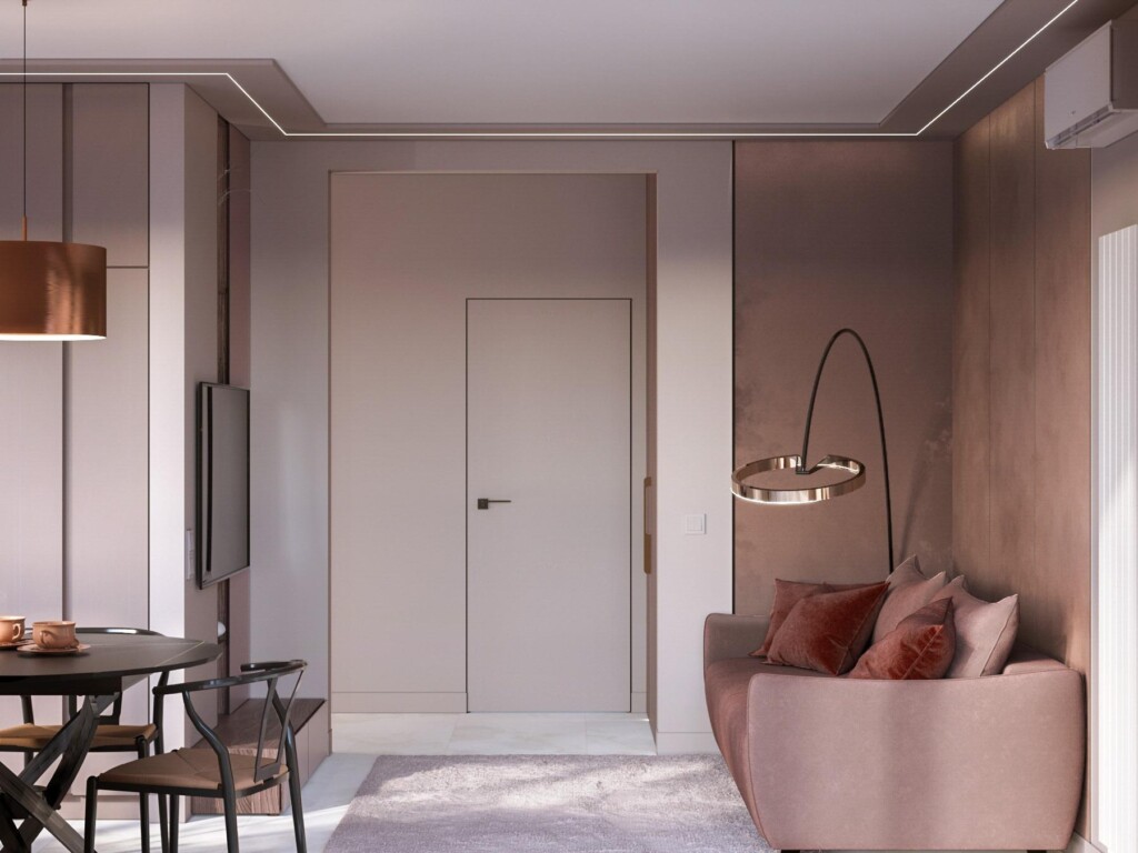 Візуалізація: вітальня з диваном і кавовим столиком DreamHouse.