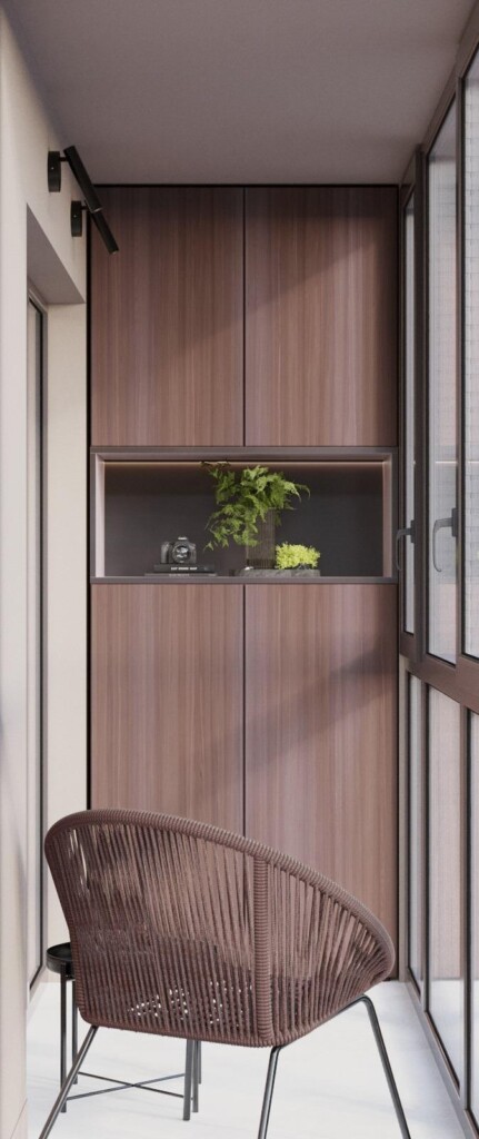 Візуалізація: балкон із шафою під горіх і кріслом DreamHouse.