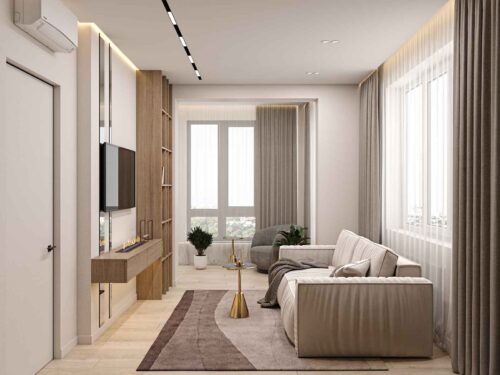 Візуалізація гостьової кімнати з диваном, дизайн-проєкт Odesign DreamHouse.