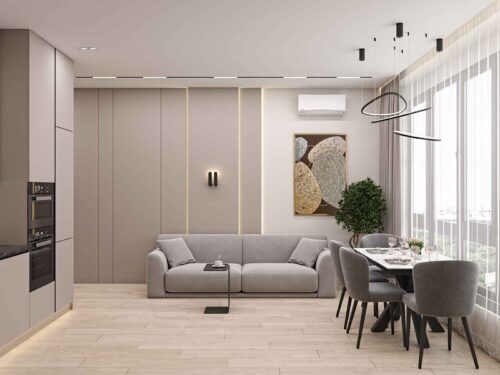 Візуалізація вітальні з обіднім столом, дизайн-проєкт Odesign DreamHouse.