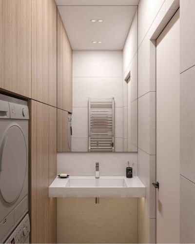 Візуалізація пральної кімнати з рукомийником, дизайн-проєкт Odesign DreamHouse.