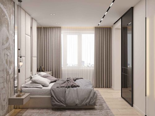 Візуалізація спальні з м’якими панелями, дизайн-проєкт Odesign DreamHouse.