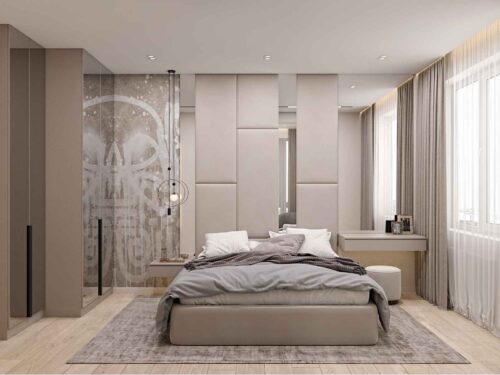 Візуалізація спальні з декоративним панно, дизайн-проєкт Odesign DreamHouse.