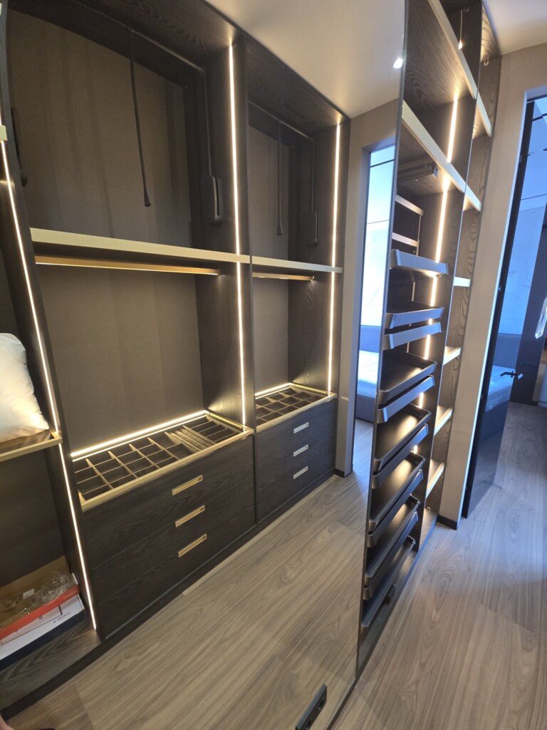 Штанги для одягу і висувні полиці для взуття в гардеробній DreamHouse.